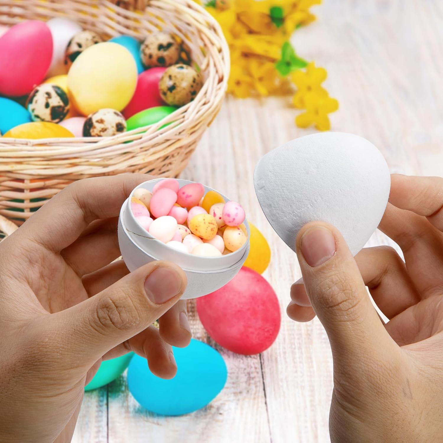 Watayo 40 Pcs DIY Blank Paper Mache Easter Eggs, 3 Inch Blank Paper DIY Craft Eggs, White Easter Fillable Paper Eggs for Easter Basket Stuffers Hunt Party Favors DIY Painting Craft Supplies