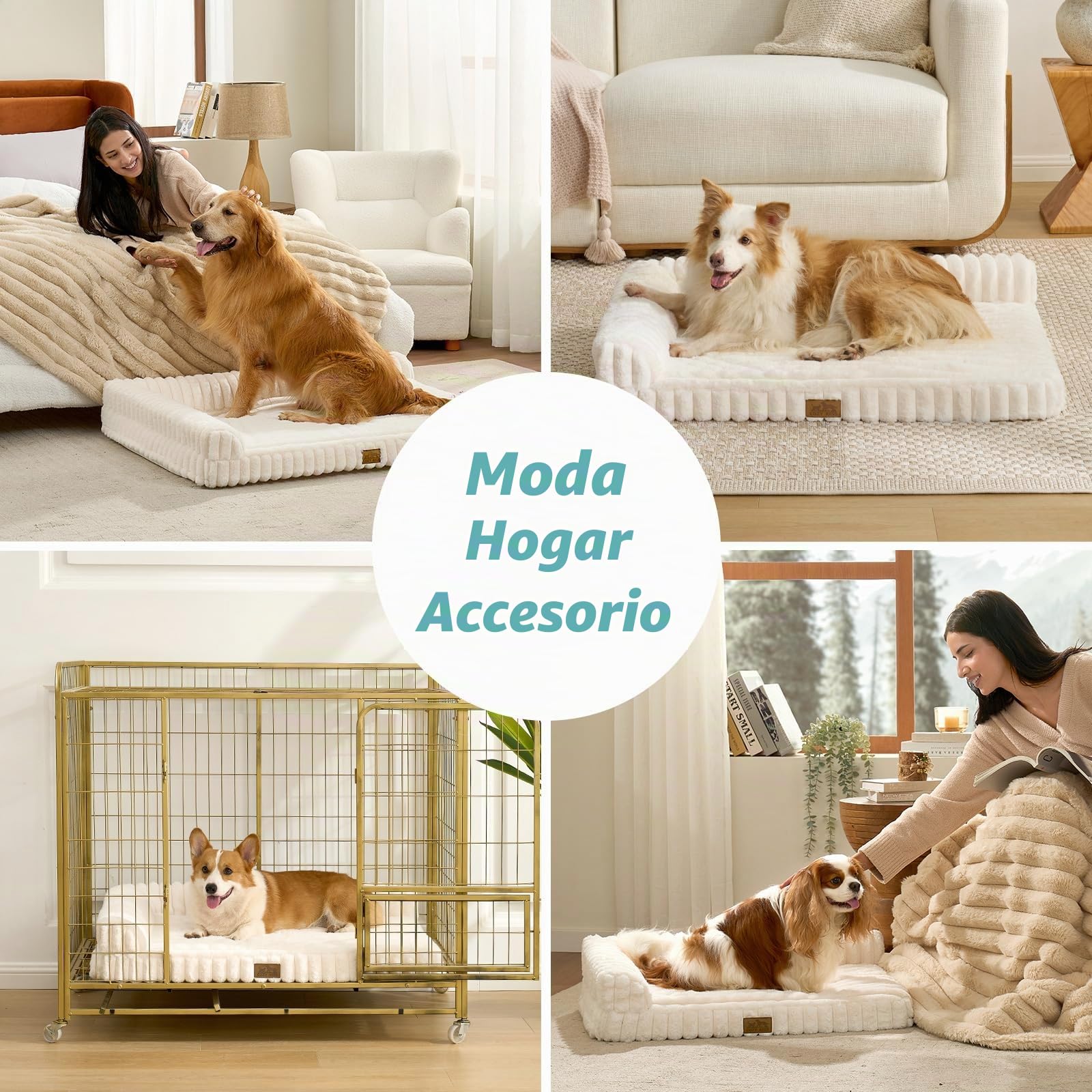 COZY KISS Cama Sofá Ortopédica para Perros Extra Grande XL, Sofá De Pelo Sintético Lavable para Perros Grandes, Cama Antideslizante con Cubierta Impermeable, Suave, Cálido, L, 112x81x18cm, Beige