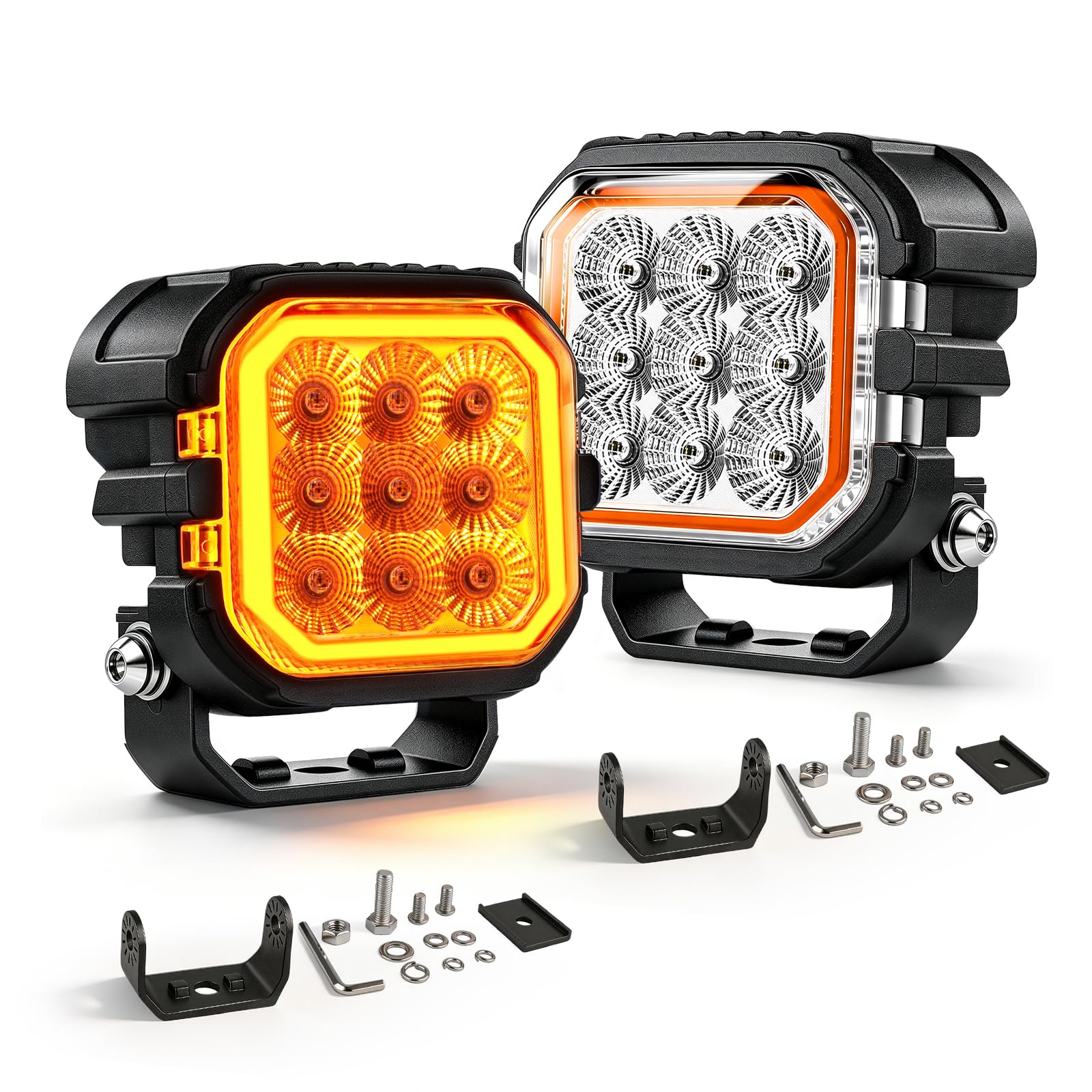 CO LIGHT LED Arbeitsscheinwerfer 12V 24V LED Zusatzscheinwerfer Auto Mit 150° Ausleuchtung Bernsteinfarbenes DRL Für Offroad Trucks UTV ATV Motorcycles Flutlicht