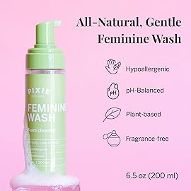 Pixie Feminine Wash - Healthy Foaming Cleaner for Feminine Care - Organic and Natural Ingredients - Safest Way to Clean Sensitive Skin Types - pH Balanced & Plant Based