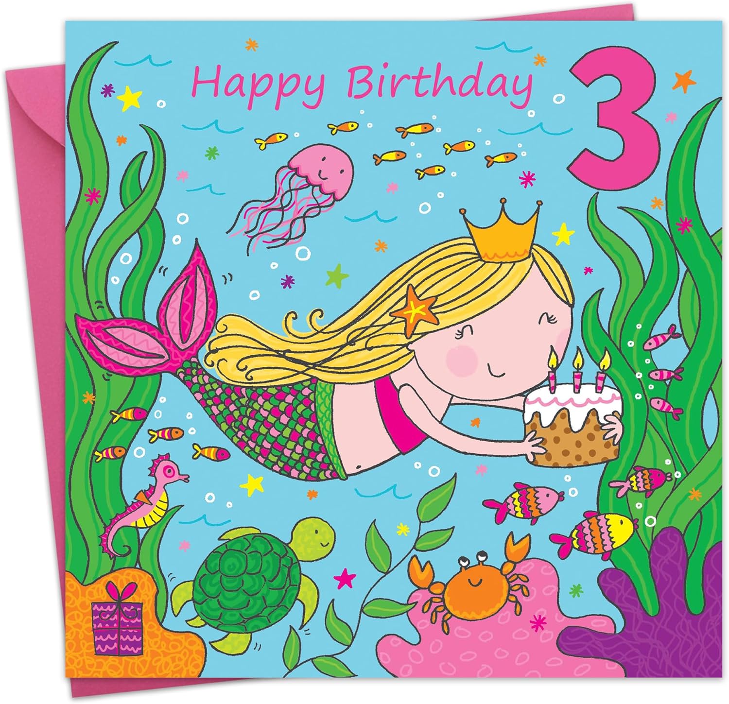 Twizler 3rd Birthday Card For Girl with Cute Mermaid & Glitter - Three Year Old - Age 3 Card - Childrens Birthday Card - Girls Birthday Card - Happy Birthday Card