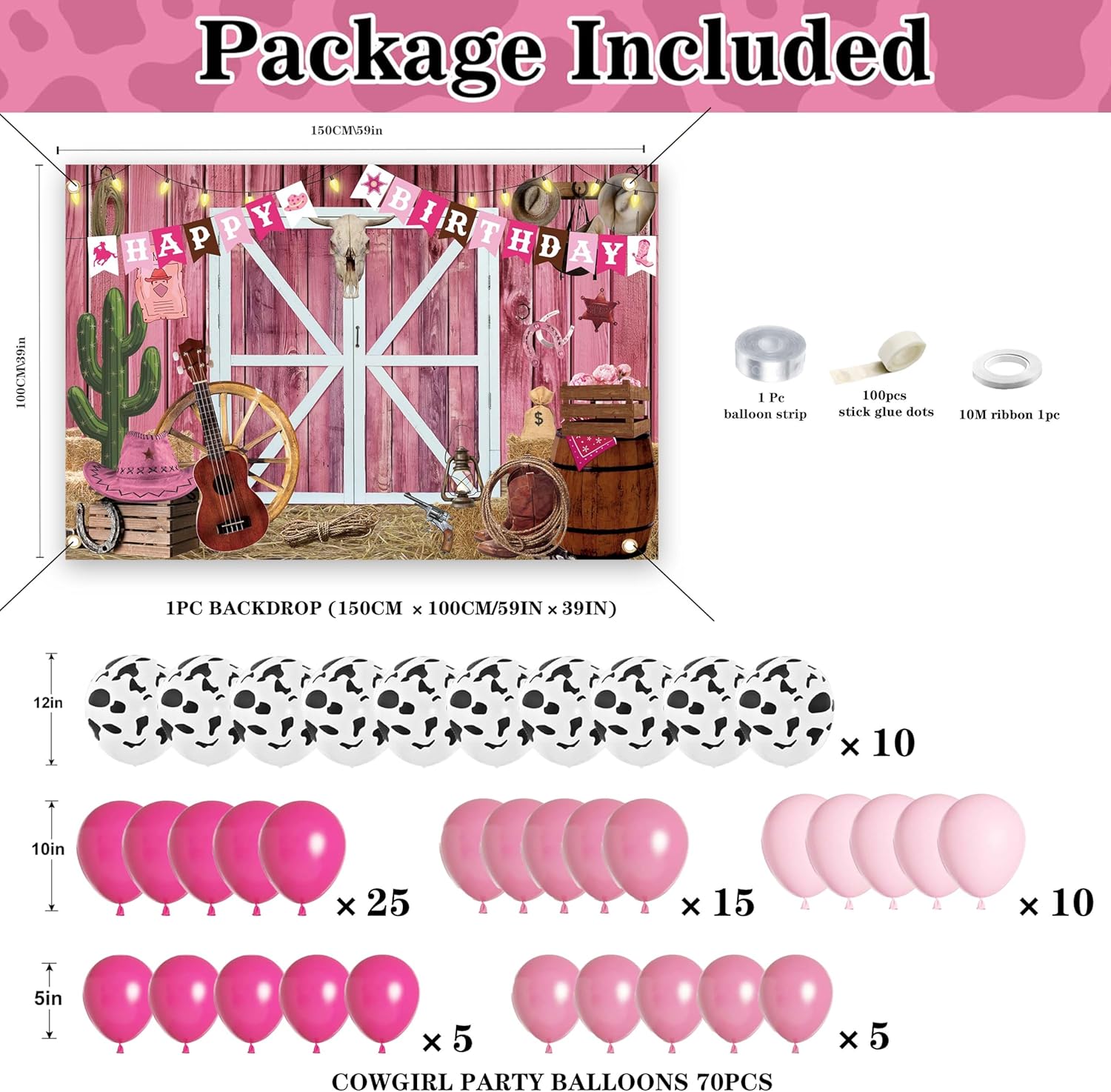 Cowgirl Birthday Party Decorations For Girls,Pink Balloons Arch Kit,Happy Birthday Banner,Backdrop,Centerpieces for Women Girls Party Decor - Image 2