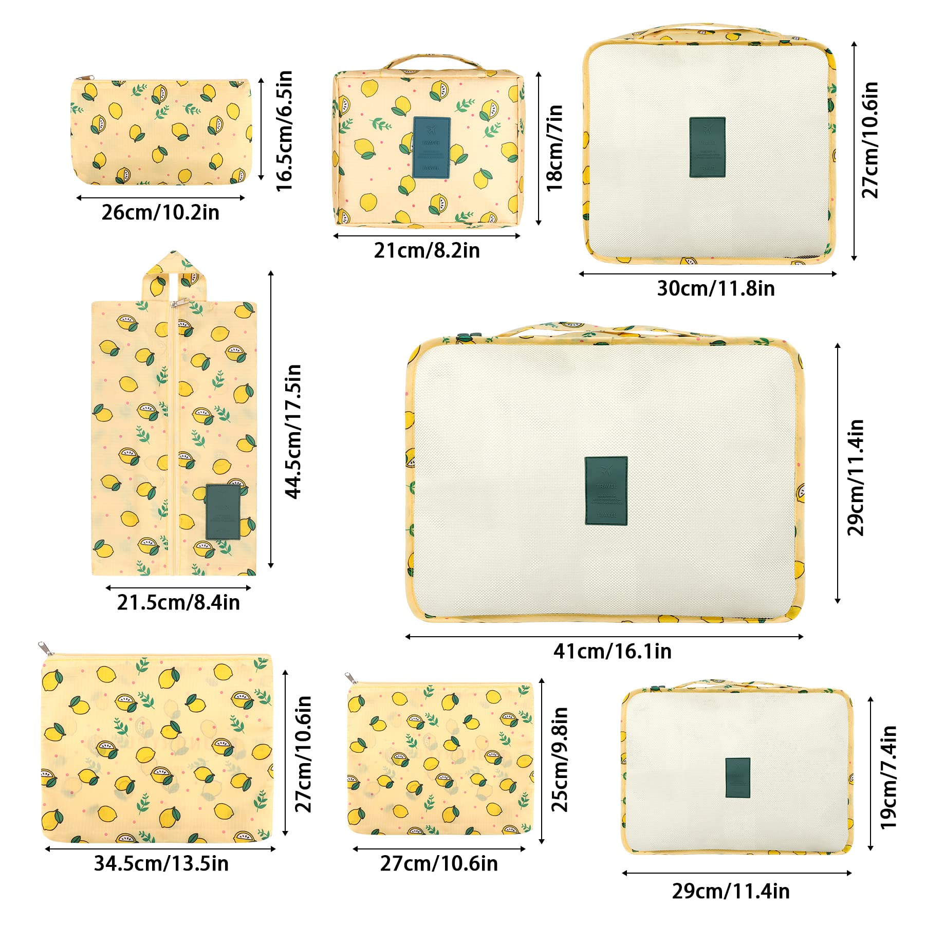 Coolzon Organizer Valigie Viaggio Set 8 Pezzi set, Cubi di Imballaggio Organizer Valigia Perfect Storage Travel Luggage Organizer per i vestiti,Cosmetici,Scarpe,Intimo,Giallo