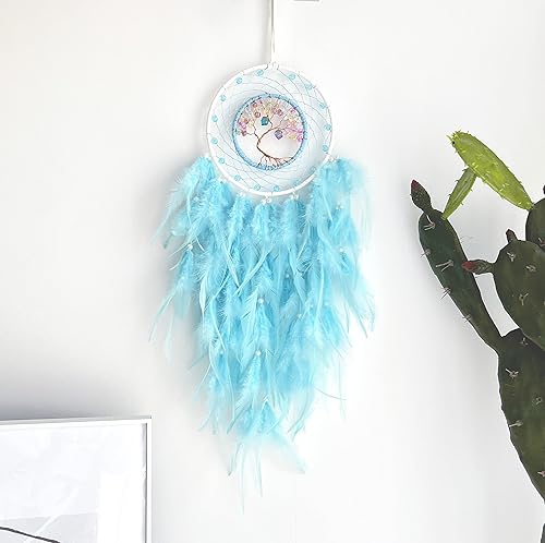 Miniatura 9 de Atrapasueños, Atrapasueños Azul Claro Árbol de la Vida Decoración de Pared, con Cuentas Coloridas Similares a Dulces, Perfecto Atrapasueños Hecho a