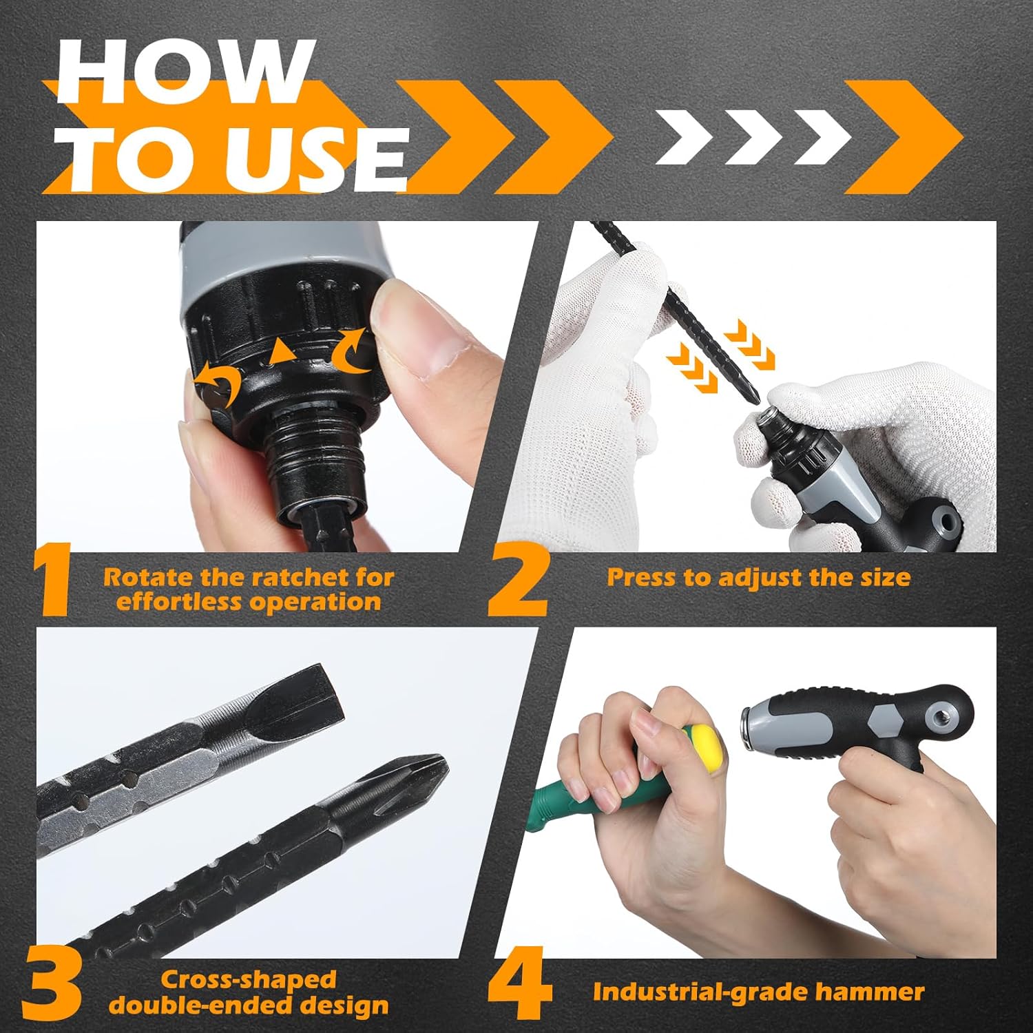 3-in-1 T Handle Ratchet Screwdriver Ratcheting T Handle Bit Driver Cross and Slotted Flat Head Screwdriver with Magnetic Adjustable Extension for Repair Furniture Computer Bicycle Tool