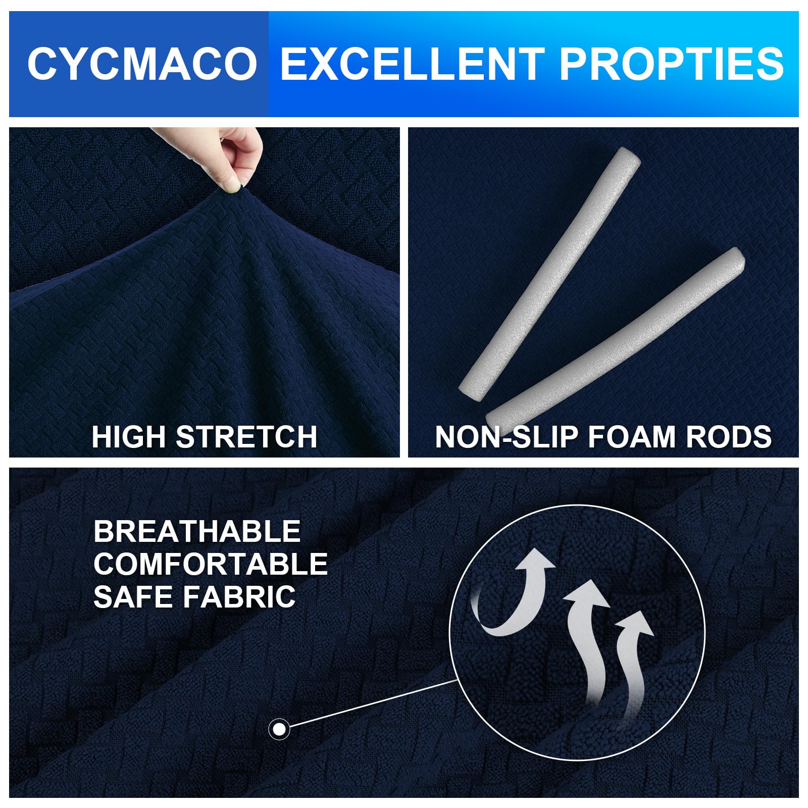 CYCMACO Copridivano 1 Posto Con Braccioli, Copridivani Elasticizzato Antiscivolo, Universale Moderno Copripoltrona Antigraffio, Sofa Cover Antimacchia, Lavabile In Lavatrice, Blu scuro