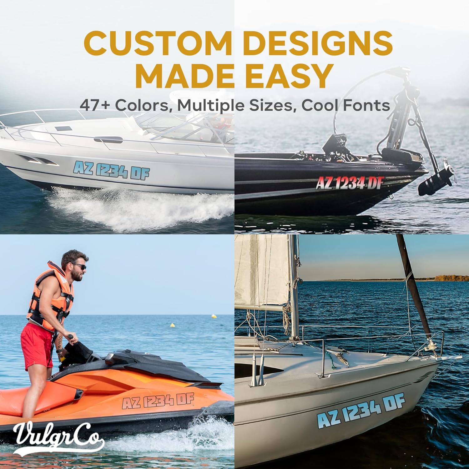 VulgrCo Boat Letters and Numbers Registration, 2 Custom Boat Numbers and Letters Stickers, Personalized Vinyl Decals for Jet Skis, Durable Marine Decals in Custom Sizes, Different Fonts and Colors. - Image 4