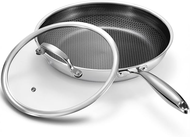 Non Stick 8 Inch Frying Pan with Lid, Hybrid Nonstick