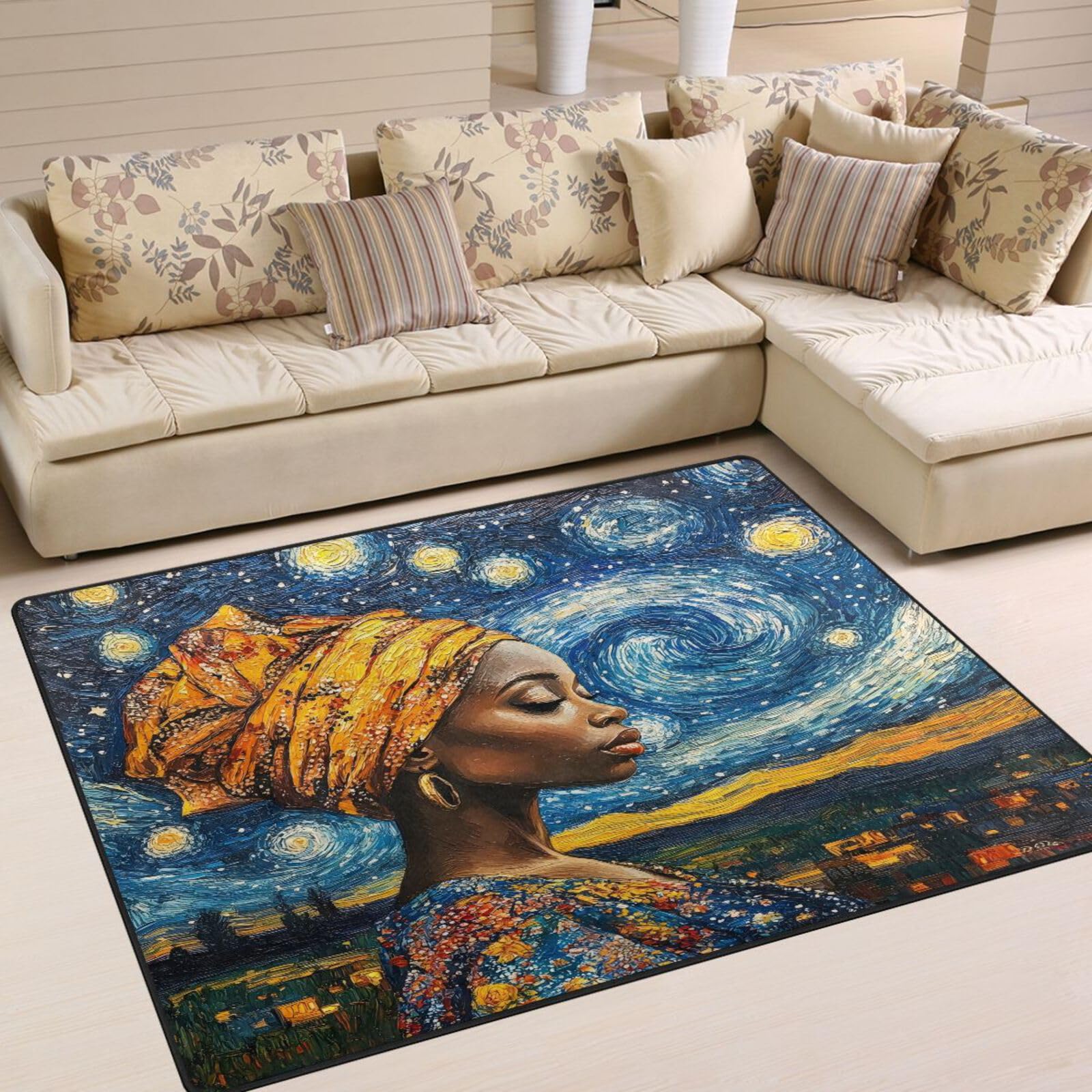 ALAZA African Women Starry Sky Area Rug Rugs for Living Room Bedroom 4'10" x 6'8"