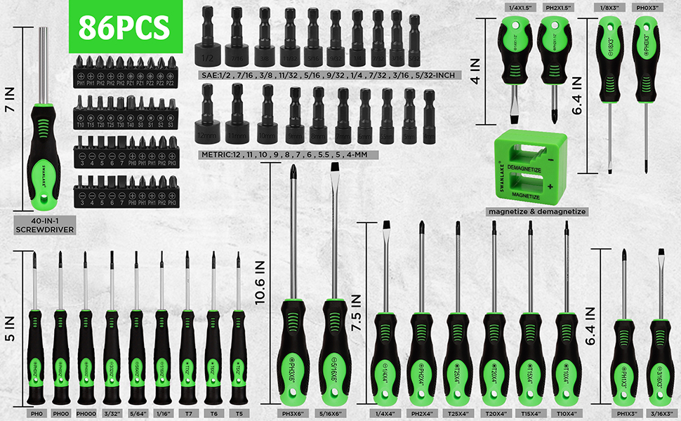 メンテナンス SWANLAKE MAGNETIC SCREWDS SET SWANLAKE 86PCS Magnetic Screwdriver Set,Includes Slotted