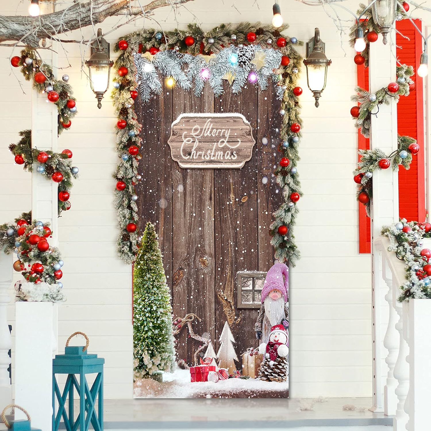 Christmas Door Cover Decorations Merry Christmas Front Door Cover Christmas Door Banner Fabric Glitter Wood Props Xmas Snowflake Hanging Door Wrap for Photo Booth Props Party (Snowman Style)