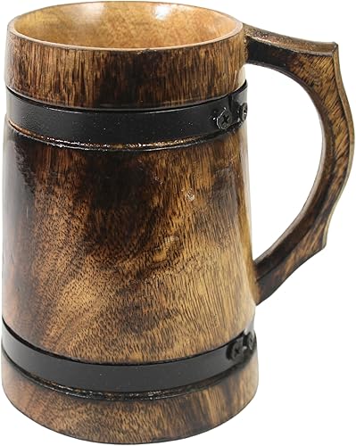 collectiblesBuy Taza de cerveza de madera hecha a mano, jarra rústica para café, té, estilo antiguo, ideal para padrinos de boda, bar, decoración de