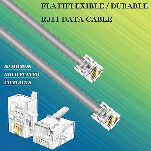 Vista 18 de Paquete de 3 cables de extensión de teléfono de 1 pie con enchufes RJ11 6P4C estándar para teléfono fijo y fax (3, negro, 1 pie) Negro