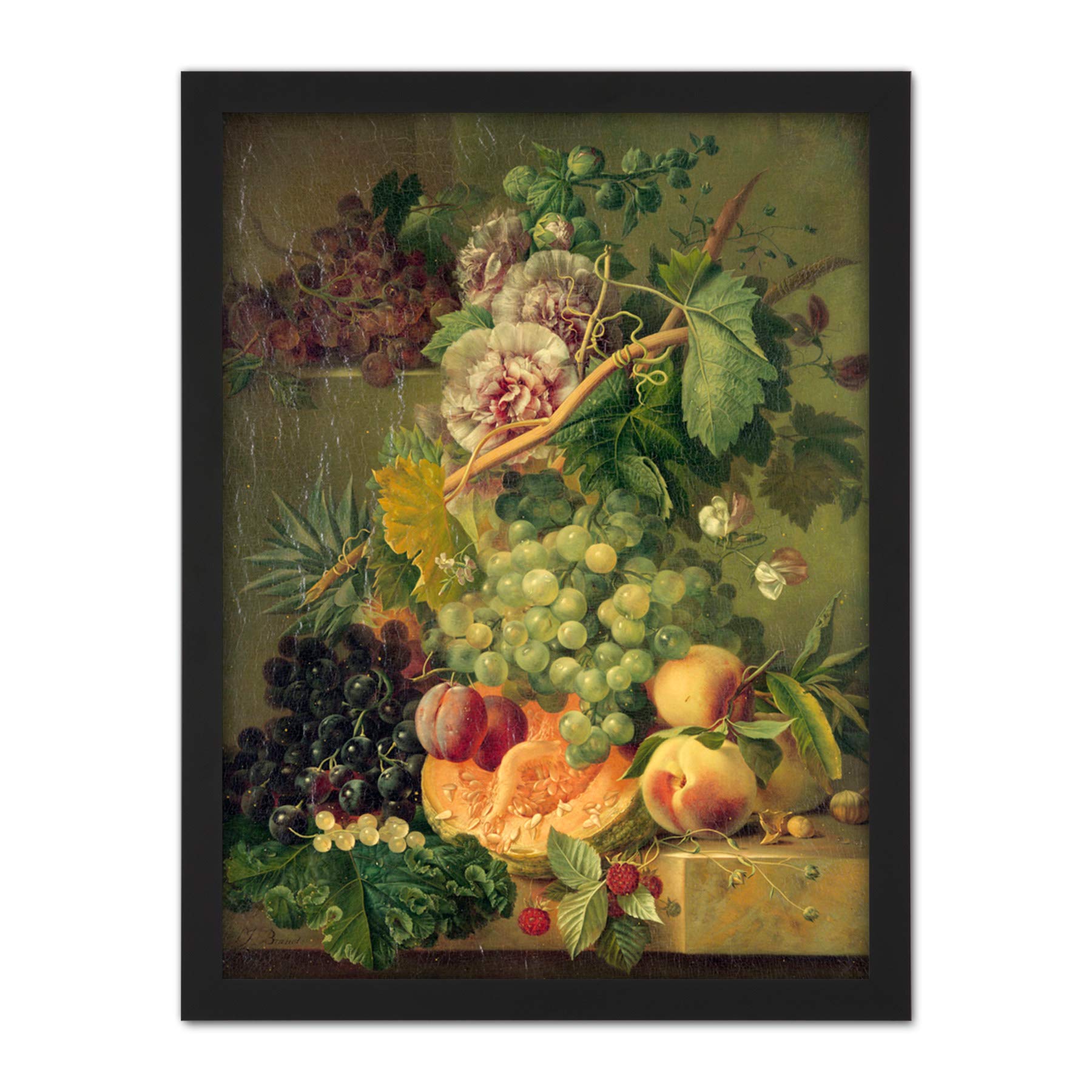 Artery8 Brandt Still Life With Flowers And Fruits Painting Artwork Framed Wall Art Print 18X24 Inch