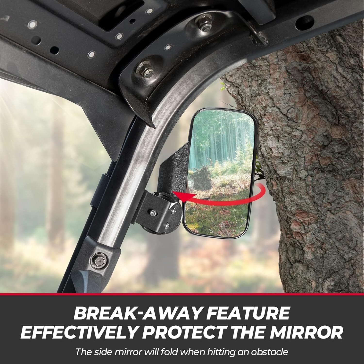 KEMIMOTO Mirrors UTV Side Mirror Compatible with Polaris Ranger XP 1000 General RZR Defender Maverick Trail UFORCE Pioneer SXS mirror for 1.75"-2.0" Round Roll Cage & profit roll bar
