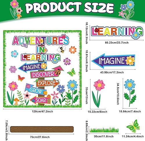 Miniatura 2 de Tablón de anuncios de primavera de 56 piezas para decoración de aula, suministros de flores de primavera, juego de recortes de papel para letrero de