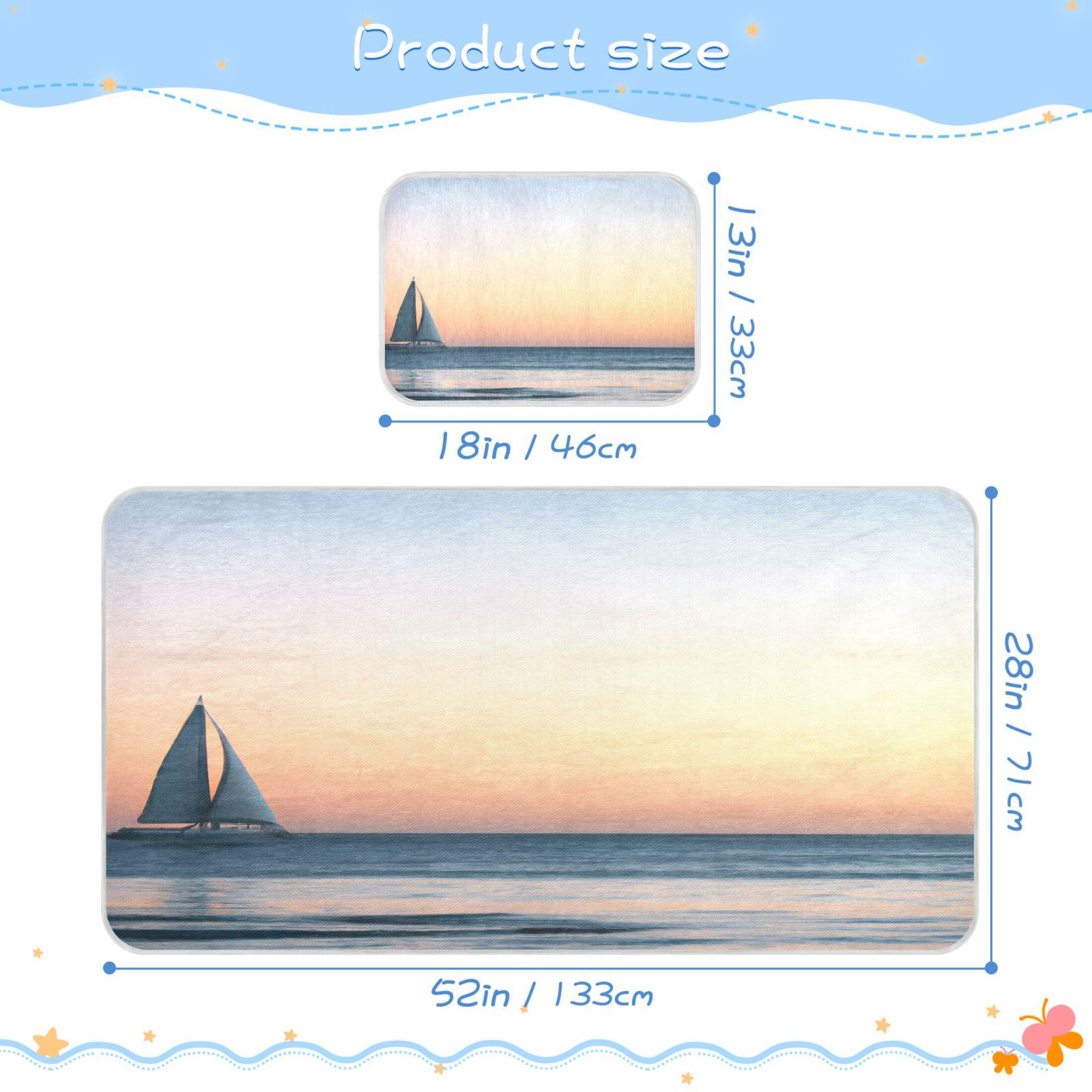 Takiito Ocean View with Sailboat Baby Cooling Mattress Pad, Soft & Breathable Cooling Mat Keep Baby Cool in Summer 28x52 in, Nursery Essential