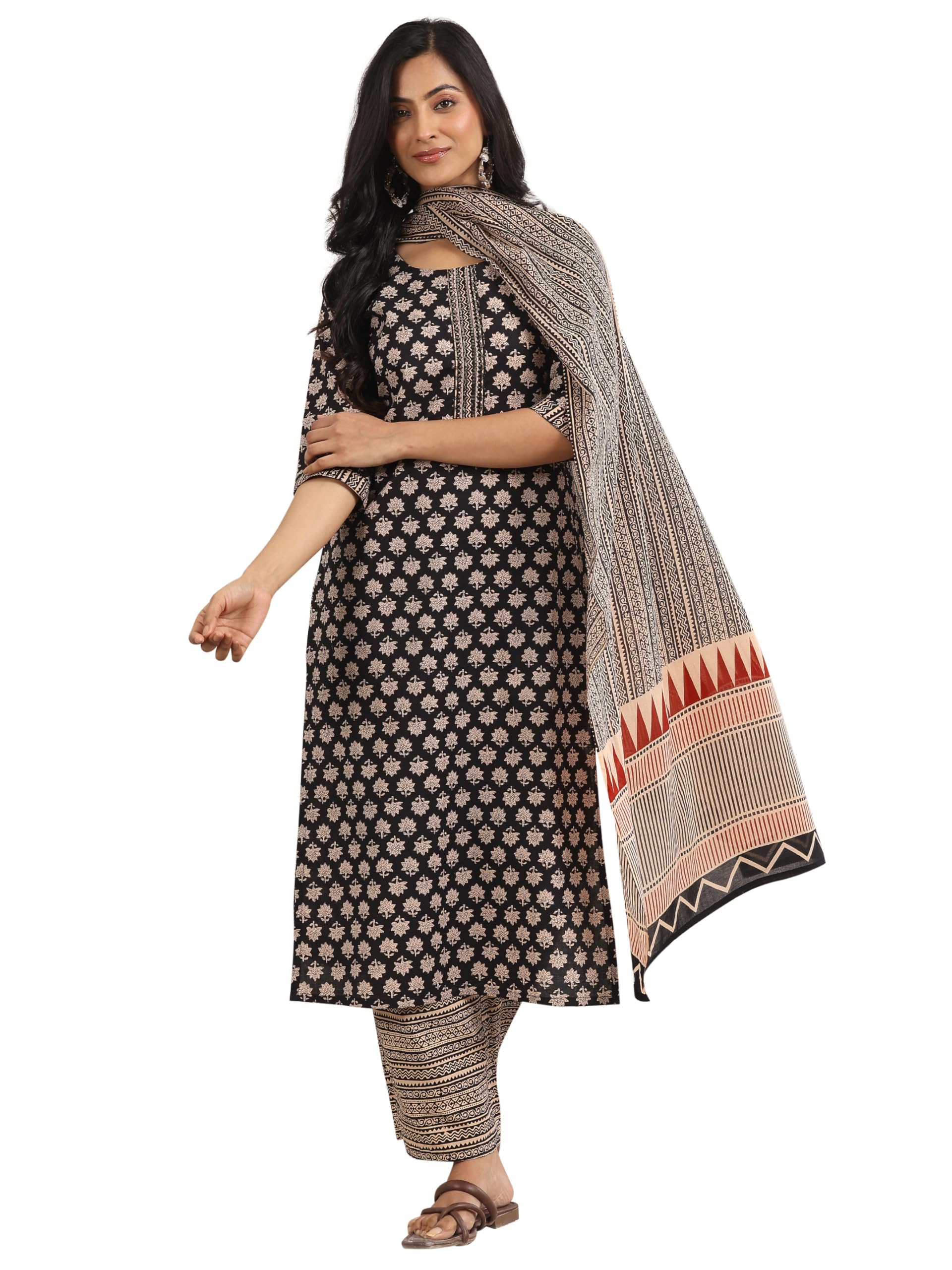 Womens Printed Cotton Straight Kurta With Palazzos and Dupatta-image-49