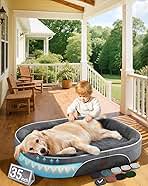 OhGeni Orthopedic Dog Couch Pet Sofa Large Sized Cat Beds with Comfort Foam Support, Soft Comfortable Fabric, Machine Washable Waterproof Removable Cover, 35-Inch (Gray)