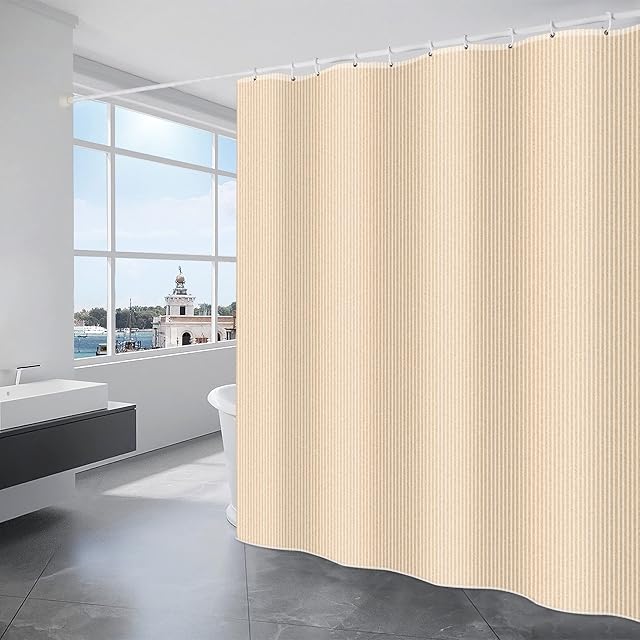 TRUSTLIFE Yellow Striped Shower Curtain Wet Room Shower Curtains Weighted Hem Bath Curtain Washable Bathroom Curtain with 12 Hooks, Waterproof Polyester Curtains for Showers, washroom180 X 200 cm