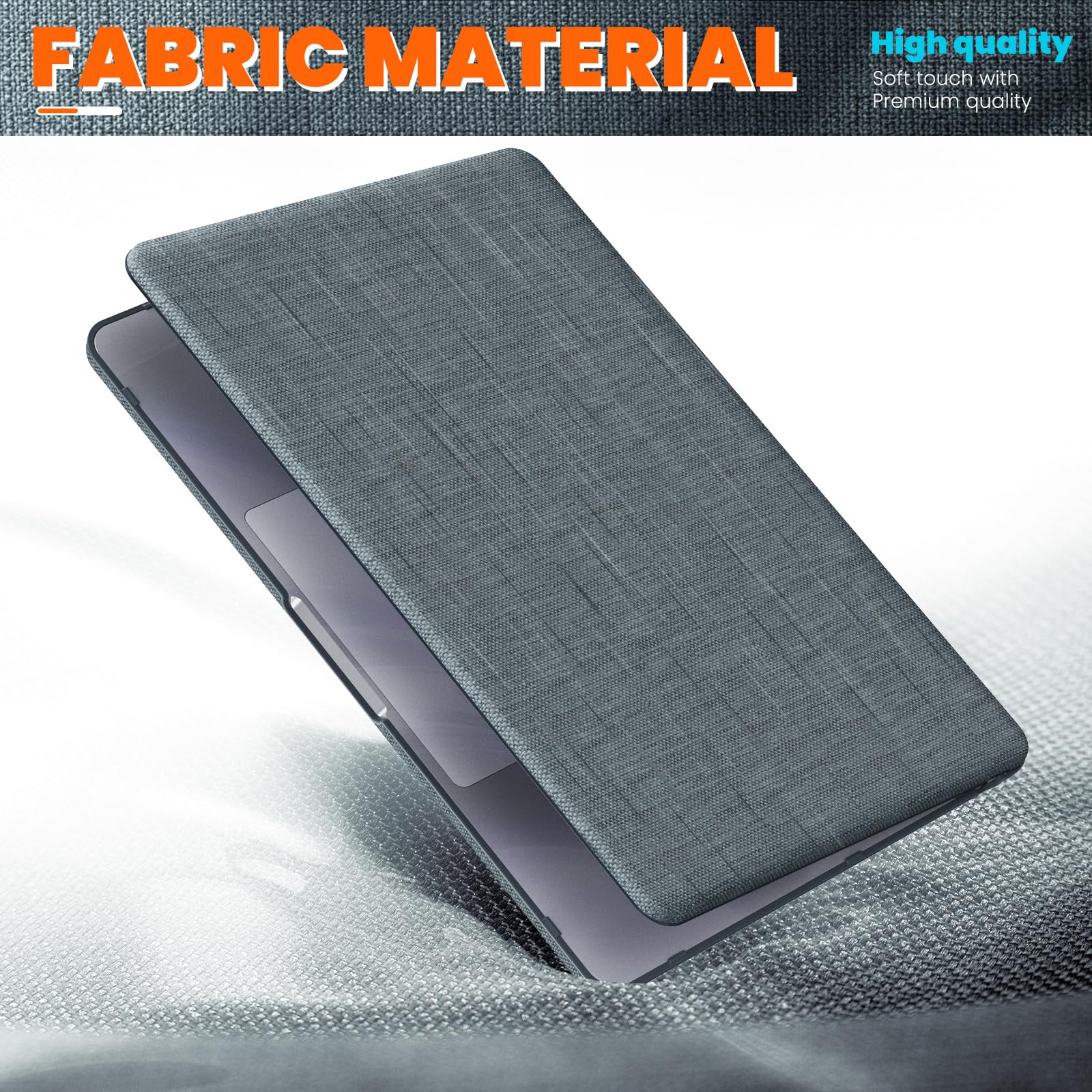 ProElite Case for MacBook Air 13.6 inch 2022 2023 2024 2025 Release M5/M4/M3 A3113 M2 A2681 with Touch ID, Fabric Material Hard Shell with Slim TPU Bumper and Fold Kickstand, Grey 3