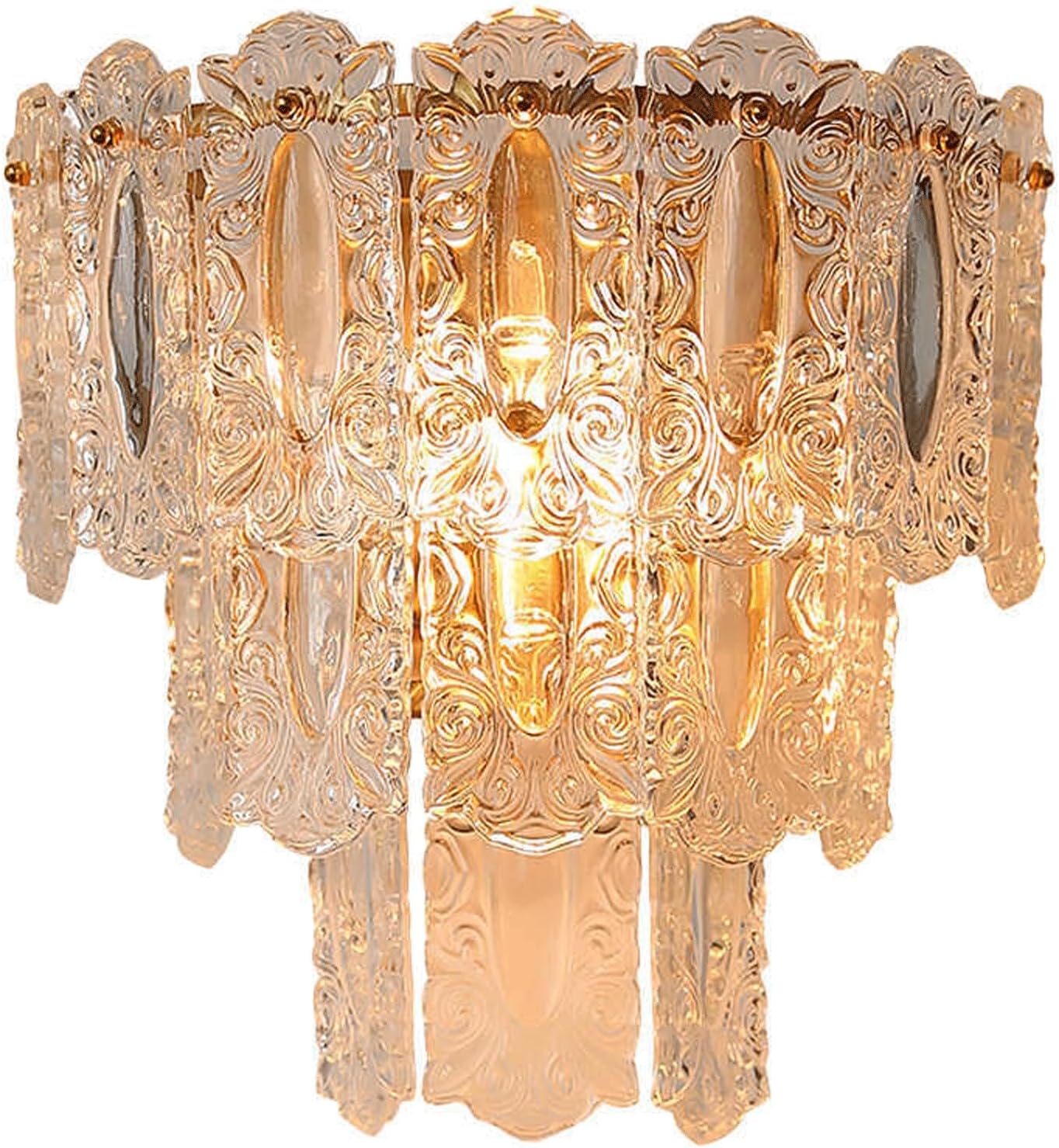 Postmodern Luxury Wall Sconce Gold Finish Metal Frame Layered Carved Glazed Glass Panels Multi Wall Lamp for Hotel Villa Living Room Dining Room Apartment Hallway Art Decor Glam Lighting(Medium)