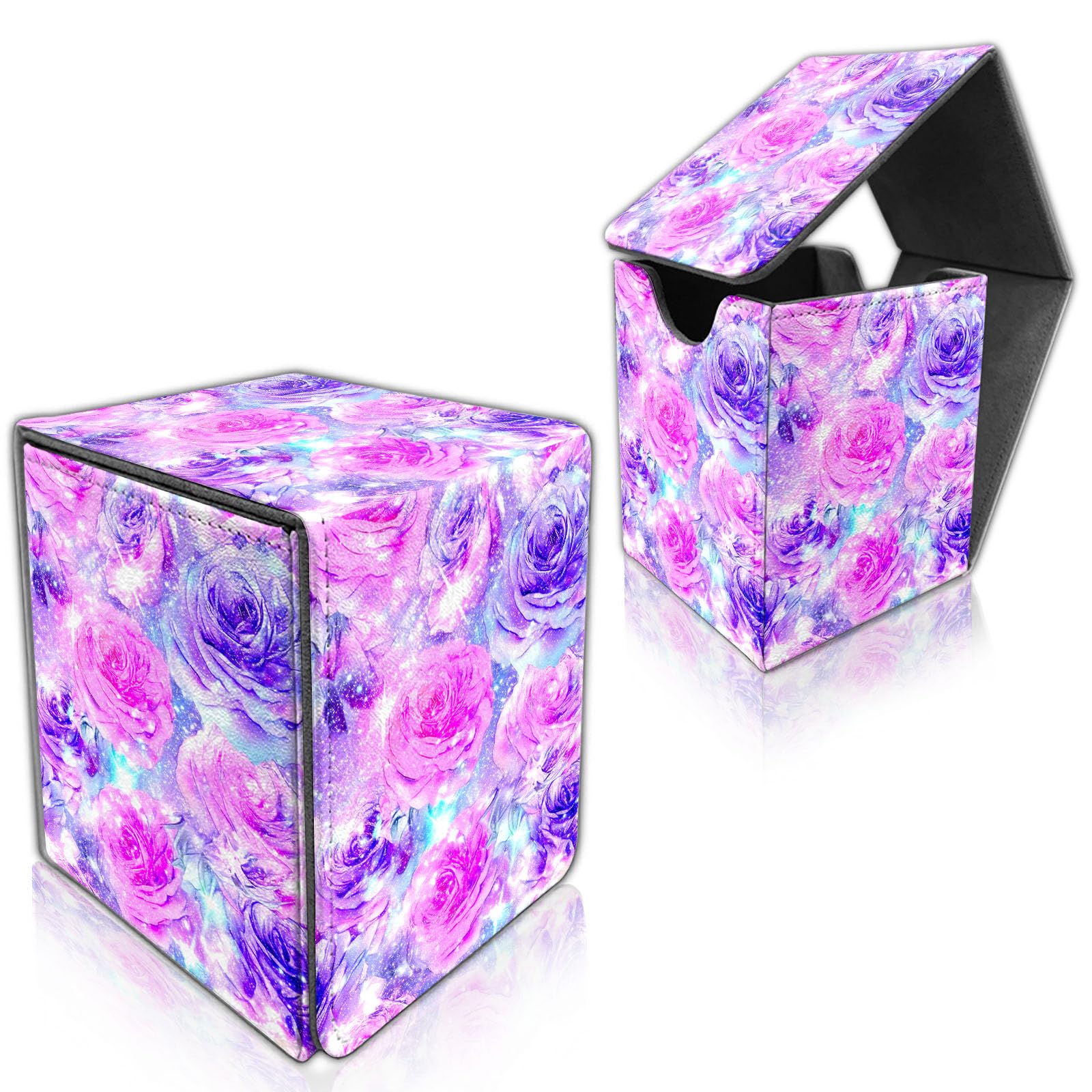 DISUOFEART for MTG Deck Box, Trading Card Storage Case Holds 100+ Sleeved Cards, Glittery and Shiny Roses Magnetic Closure Durable Deck Holder for Magic The Gathering, TCG & Commander