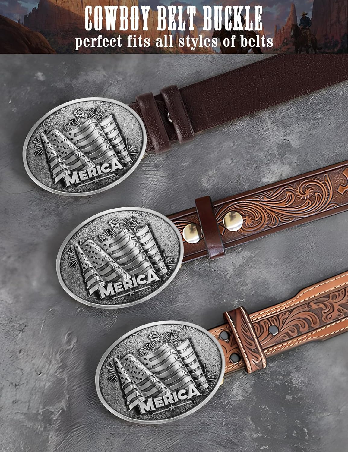 Western Belt Buckles Men Cowboy American Flag Belt Buckle for Men Women Western Belts Buckles for Cowboys Cowgirls Vintage Novelty Belt Buckle