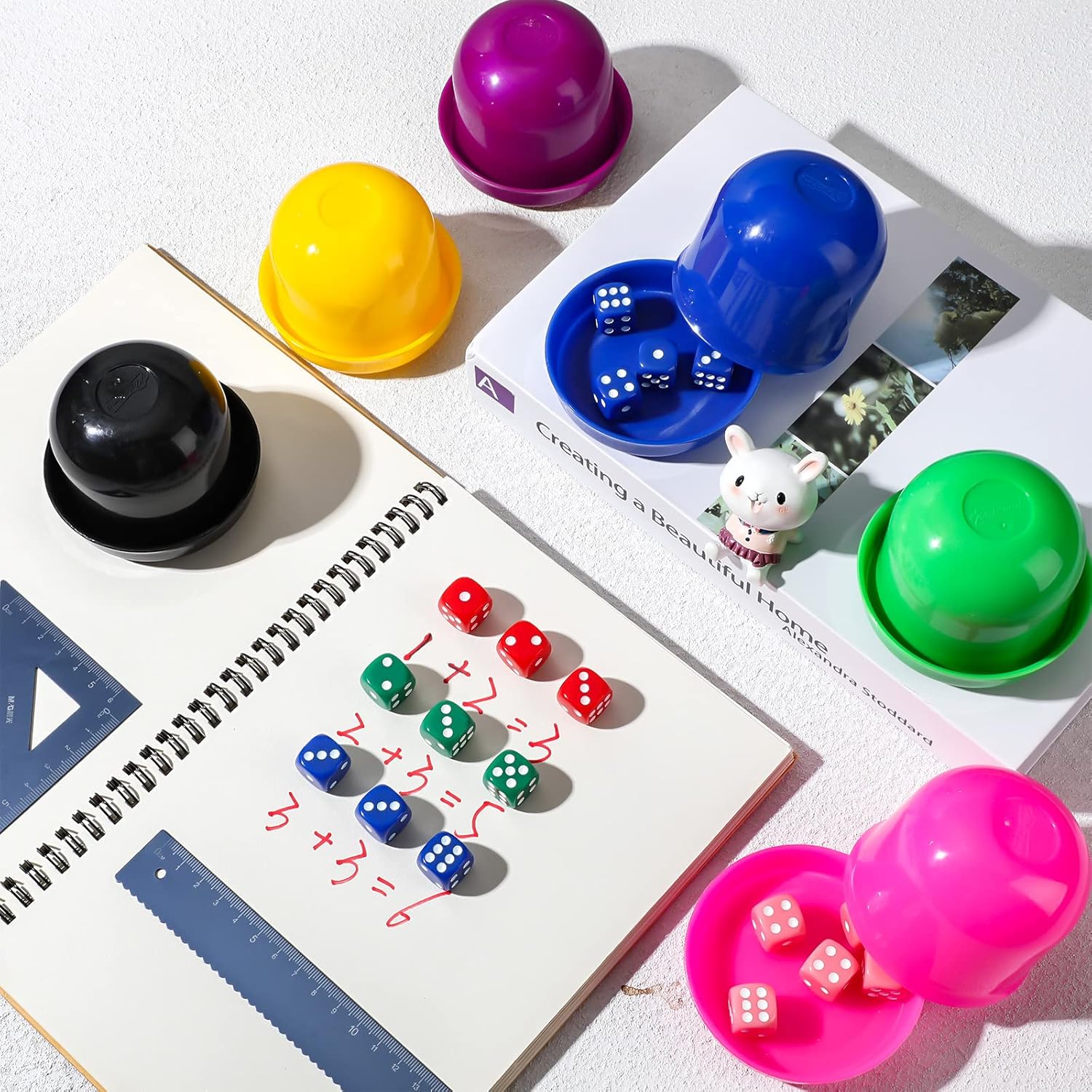 Lenwen 80 Pcs 6 Sided Dice Set and 8 Pcs Dice Cup with Lid and Tray, 16mm Colored Dice Games for Adults Kids, Bulk Dice Stacking Set with Cup, Plastic Dice Shaker Cups for Board Games Math Classroom (Missing parts, see the Pictures)