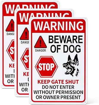 3 Pack Beware of Dog Signs, 11.81x7.87 inch Reflective Tin Sign Beware of Dog for Fence, Do Not Enter Sign Great for Garden and Yard Wall Decor