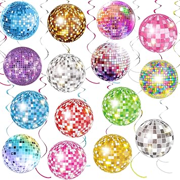 35Pcs Disco Party Hanging Swirl Decor, 50s 70s 80s 90s Colorful Disco Ball Birthday Party Decorations disco Themed Party Swirls Streamers Ceiling Supplies for 1950s 1970s Birthday Party Supplies