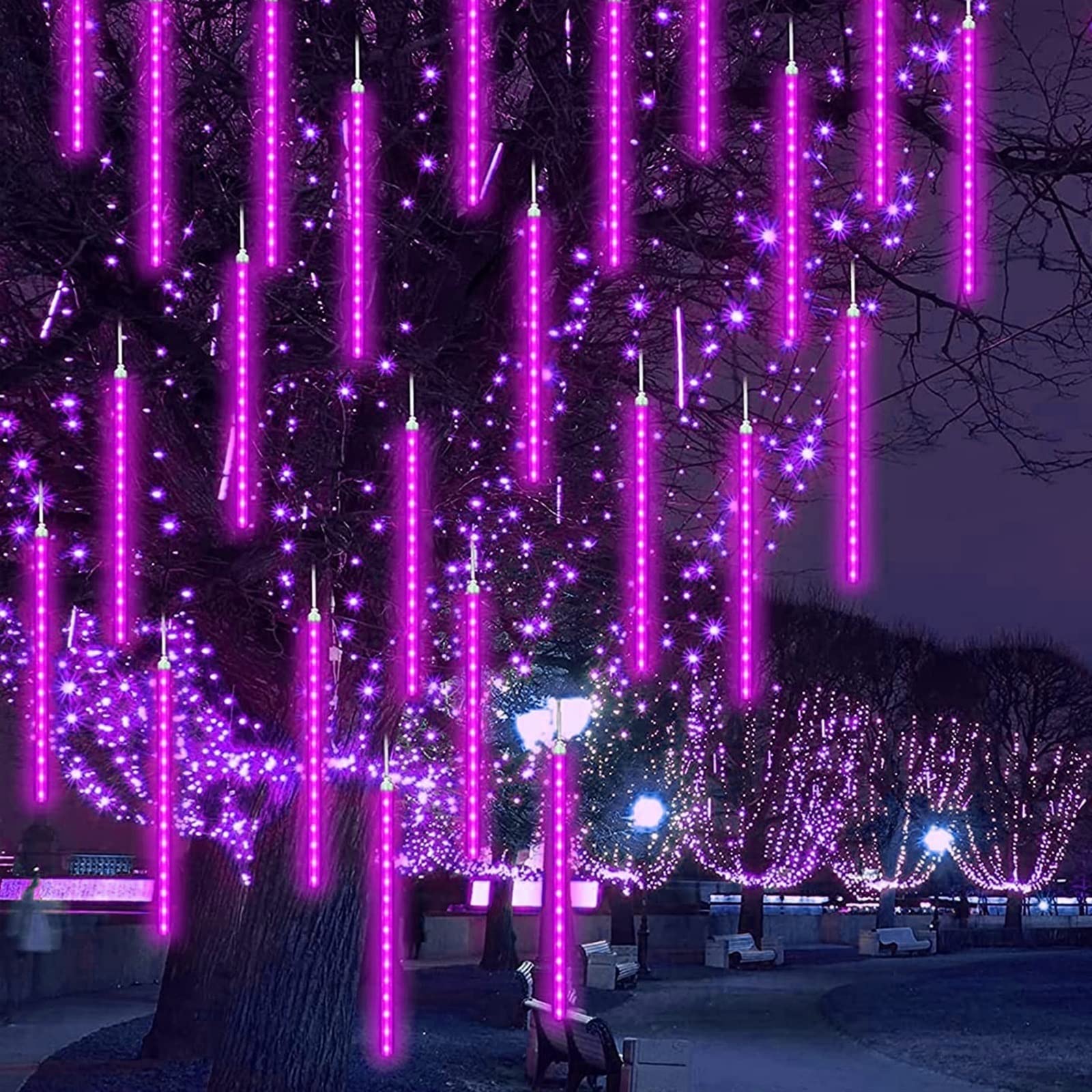 SCOZIA Cadena de Luces LED Que Caen Nieve 80 cm 8 Tubos 576 LED IP65 Luces de Lluvia a Prueba de Agua Luces de Lluvia Que Caen al Aire Libre para decoración navideña, Boda, Fiesta, Rosa púrpur