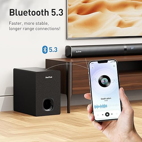 Miniatura 7 de Barra de sonido de karaoke con subwoofer para TV: Barra de sonido con 2 micrófonos inalámbricos - Sistema de sonido envolvente de cine en casa -