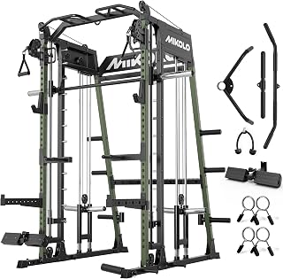 Mikolo M4 2.0 Smith Machine, 2200lbs Squat Rack with LAT-Pull Down System & Cable Crossover Machine, Training Equipment with Leg Hold-Down Attachment