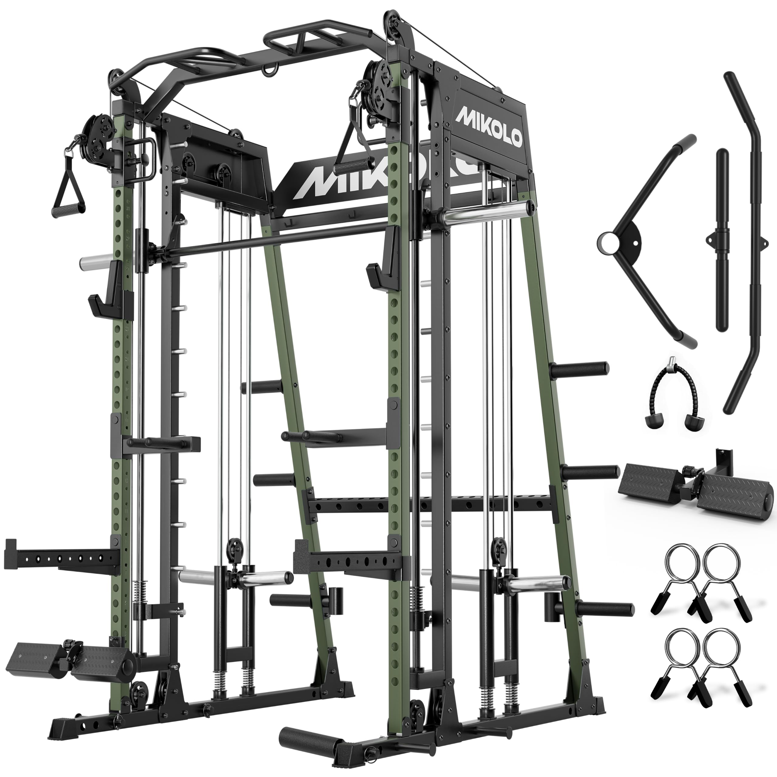Mikolo M4 2.0 Smith Machine, 2200lbs Squat Rack with LAT-Pull Down System &amp; Cable Crossover Machine, Training Equipment with Leg Hold-Down Attachment