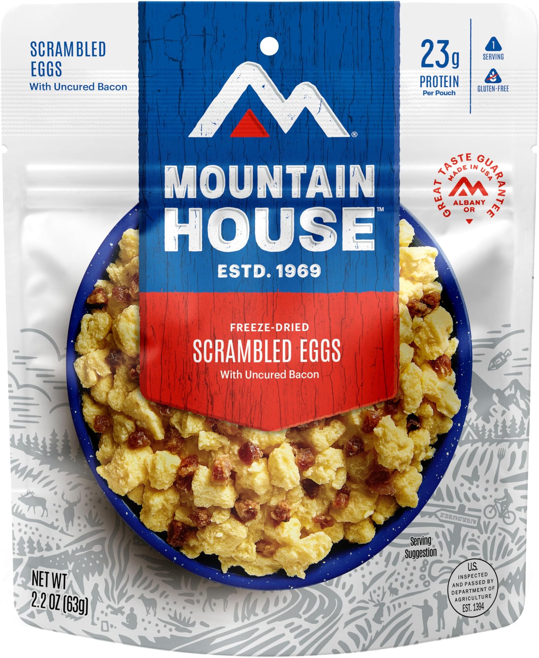 Scrambled Eggs with Uncured Bacon | Freeze Dried Backpacking & Camping Food | 1 Serving | Gluten-Free