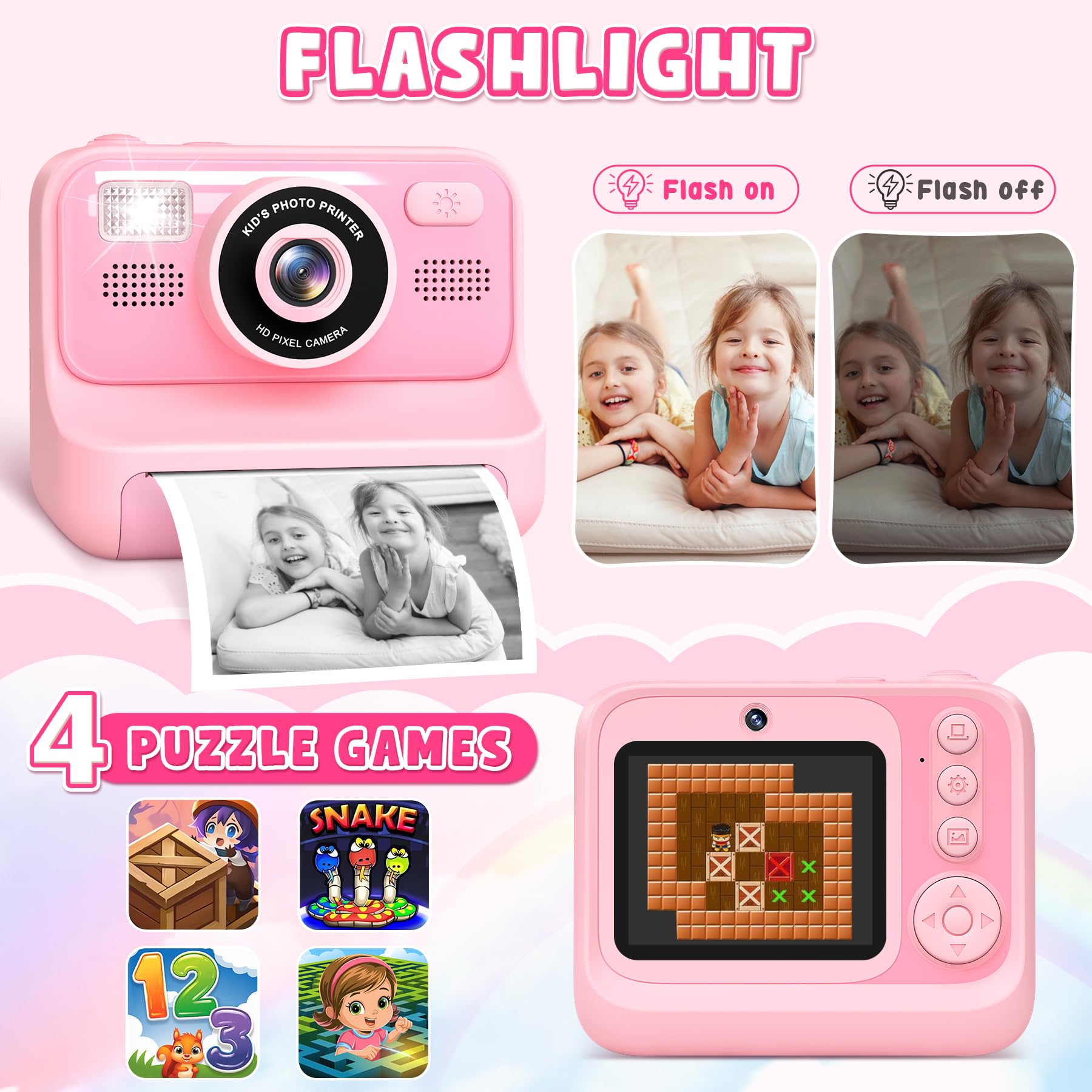 Subtail Camara Fotos Infantil Instantanea - 2,4 1080P Cámara Instantánea para Niños con Papel de Impresión | Tarjeta de 32G - Camara Fotos Infantil Regalos de Juguete para Niños Niñas 3-12 Años