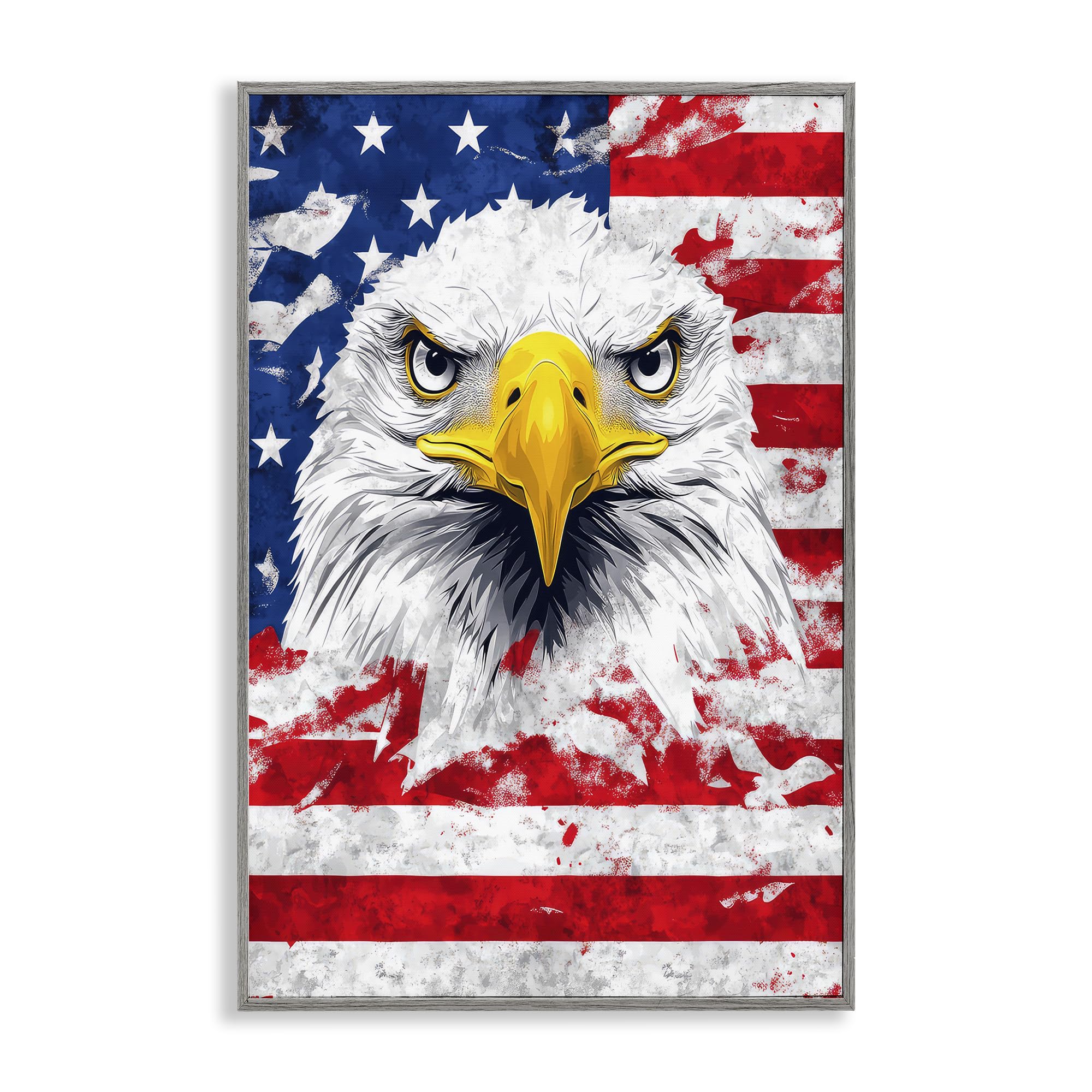 Stupell Industries Farmhouse Gray (Textured) 'Patriotic Bald Eagle Flag'| Framed Giclee Art