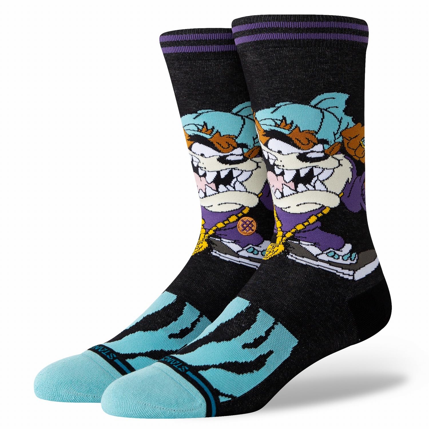 Stance Unisex Black Taz Crew Socks Tasmanian Devil Looney Tunes Patterned Calf Large