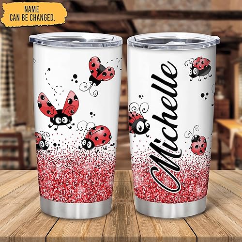 Miniatura 2 de Hyturtle Regalos personalizados para amantes de las mariquitas, vaso de acero inoxidable impreso con nombre personalizado de 20 onzas con tapa, idea