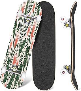 Skateboard Purple White Gold Stone Marble Texture Alcohol Ink Technique Complete Skateboard 7 Layer Maple Wood Deck 31" x 8" Double Kick Concave Skateboards for Beginners Teens Adults