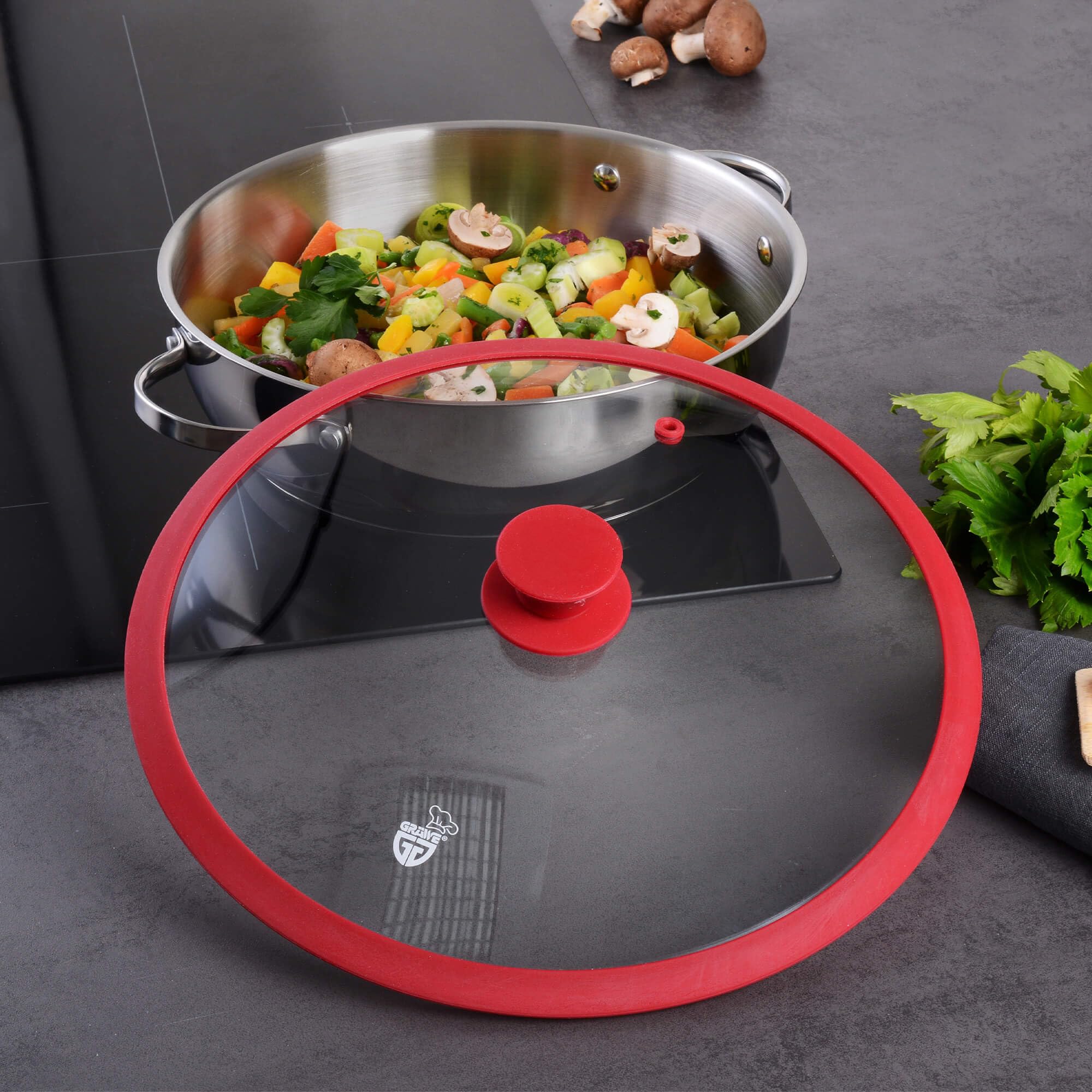 Ibili 970732 Couvercle 32 Cm En Verre + Inox, Transparent/Argent/Noir