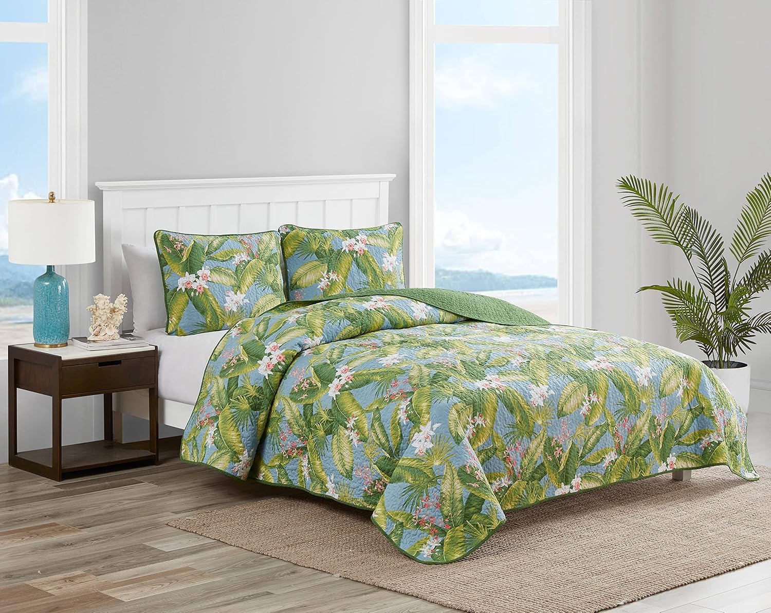 Tommy Bahama Quilt Set, Cotton, Sky, King