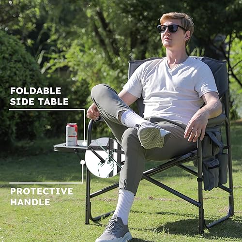 Miniatura 6 de Directors - Juego de 2 sillas de campamento de gran tamaño, soporta 600 libras, sillas plegables resistentes para exteriores con bolsillo lateral