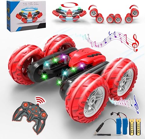 Miniatura 4 de Coche de acrobacias RC para niños, autos de control remoto para niños, autos de juguete de acrobacias giratorios de 360 de doble cara, automóvil RC