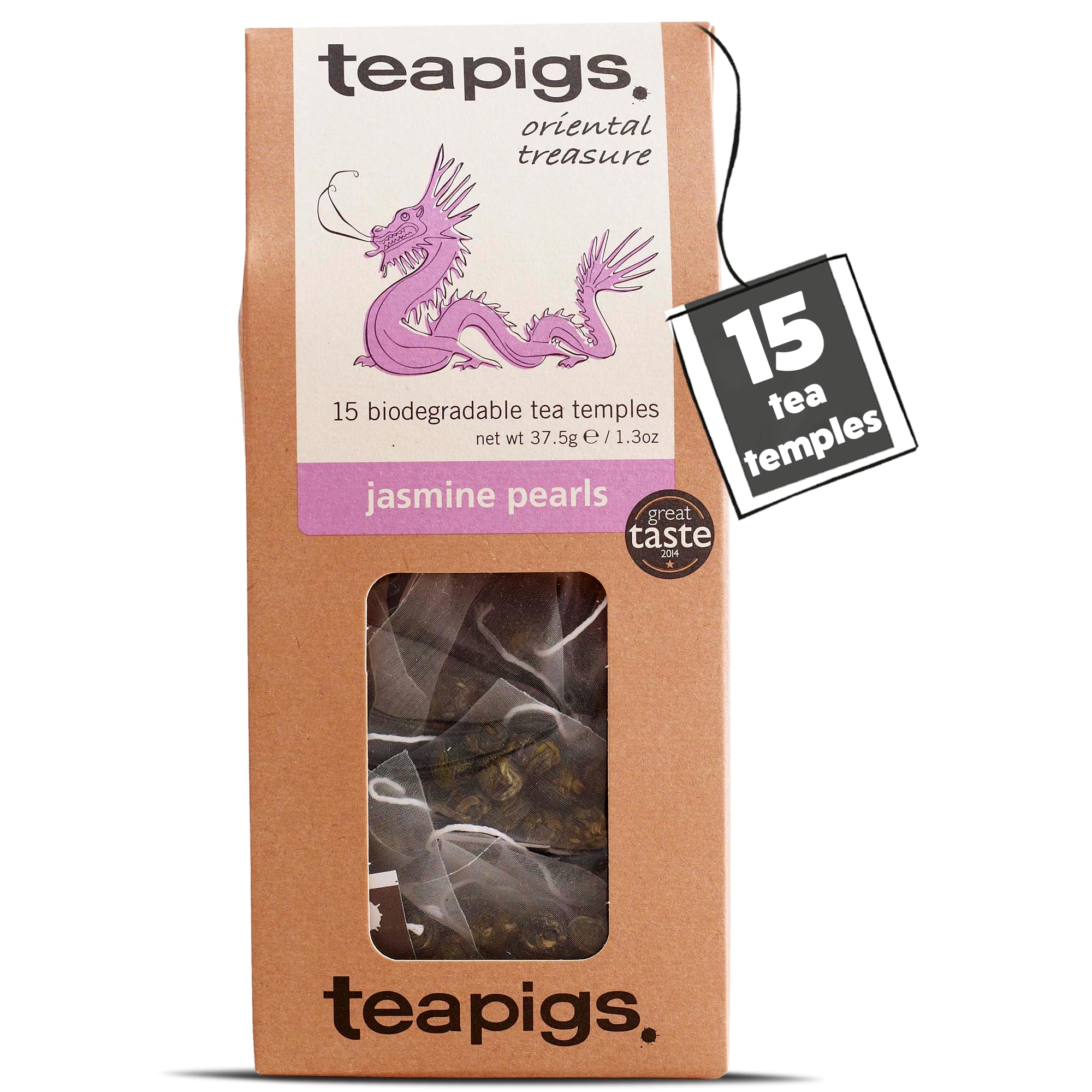 teapigs Jasmine Pearls Tea - Jasmine Green Tea Bags with Hand-Rolled Leaves - Delicate and Refreshing Blend - 15 Temples