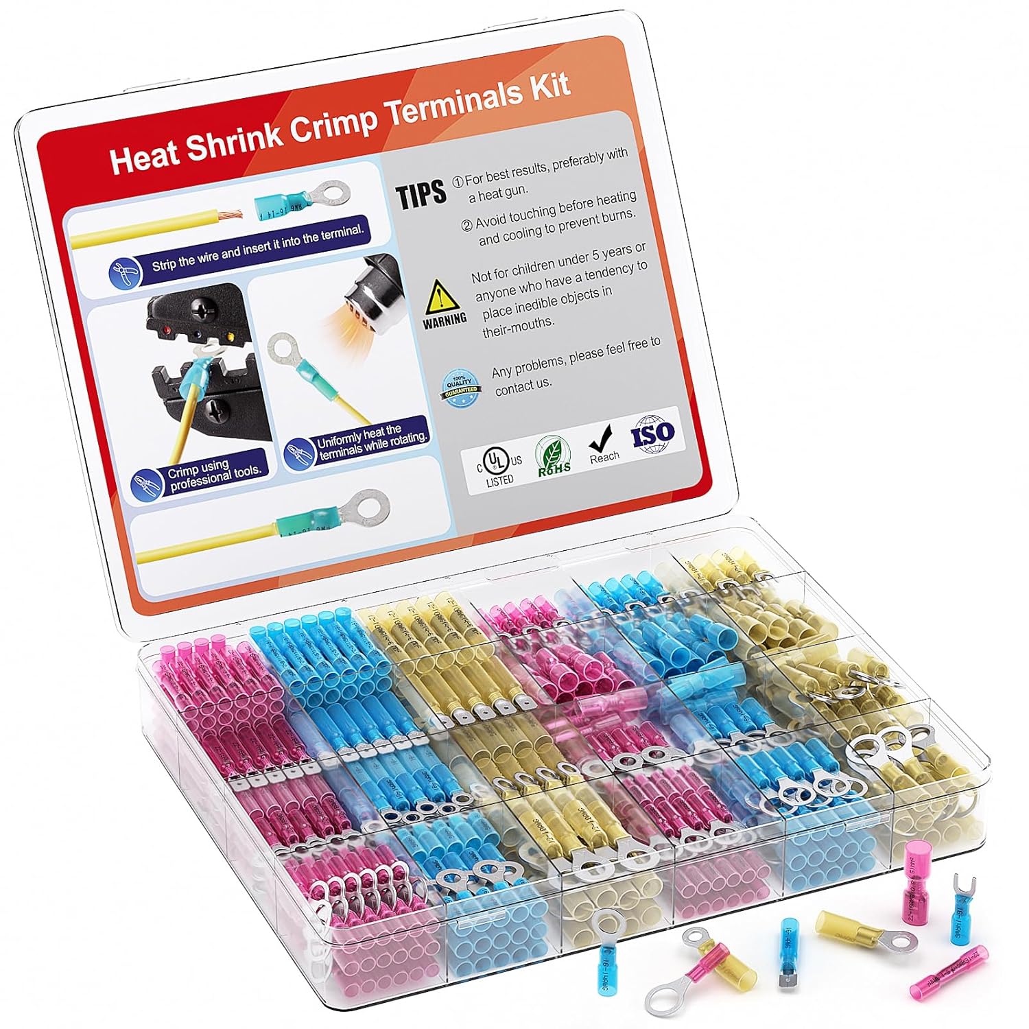 AIRIC 660 PCS Heat Shrink Wire Connectors Kit, 22-10 AWG Waterproof Crimp Terminals, Marine Electrical Connector, Insulated Cable Ends, Wiring Terminal End for 22-10 Gauge, Ring Fork Spade Butt Splice