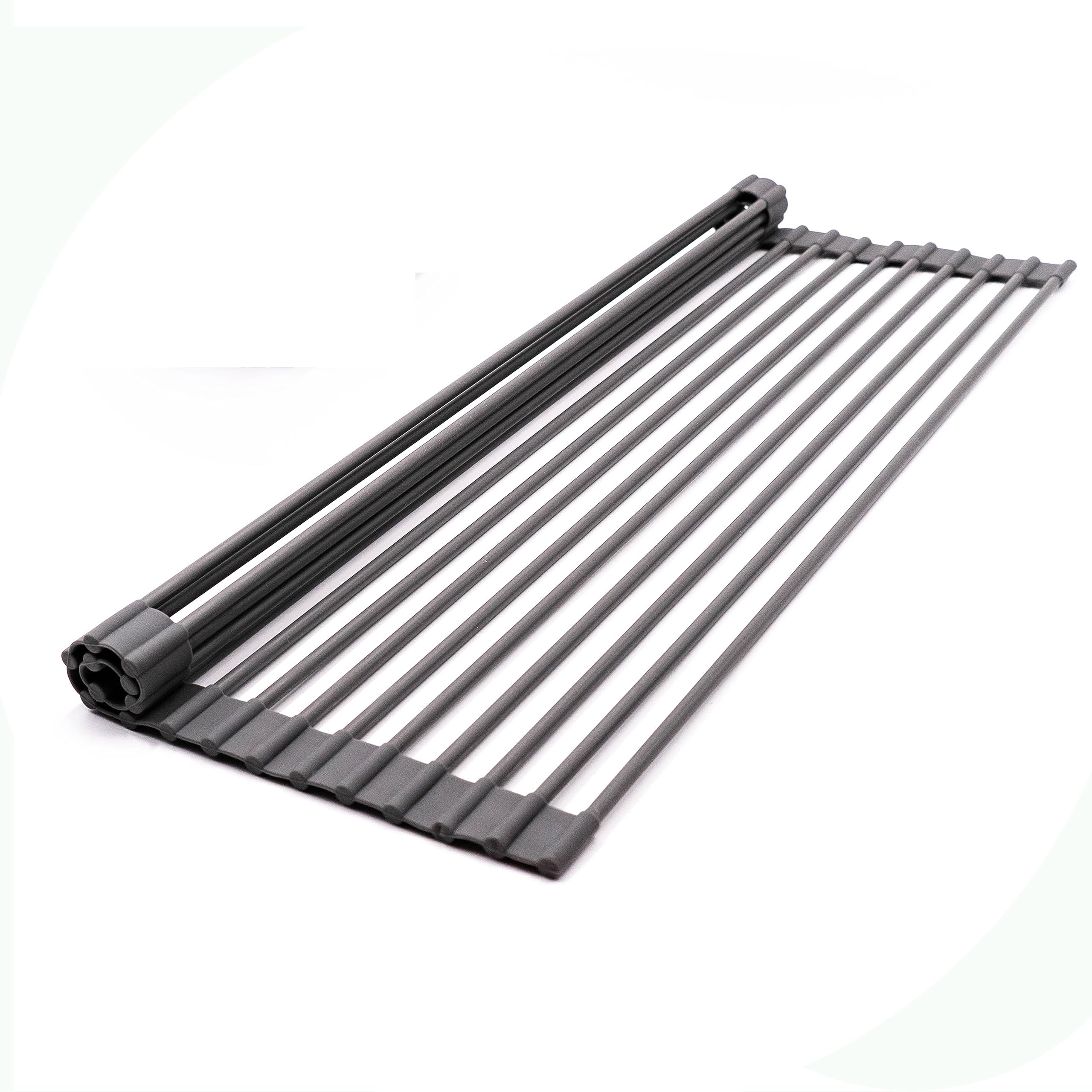 Bigdata&BetterLife Roll Up Dish Drying Rack Simple Large Space Saving Dish Drying Mat for Kitchen Foldable Silicone Coated Stainless Steel Heavy Duty Dry Rack(Black, 20.5" x 13.1")