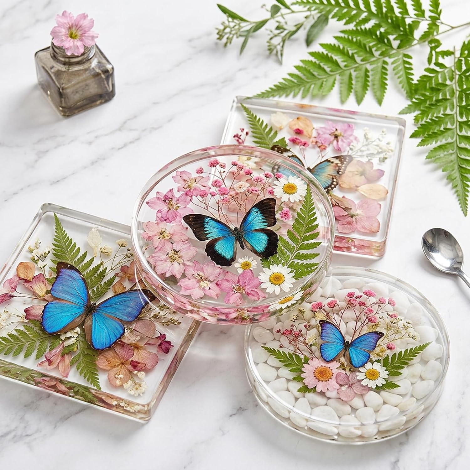 10 Pcs Deep Coaster Molds for Epoxy Resin, Square Round Coaster Resin Molds, 4 Inches Round and Square Coasters Silicone Mold, Mold Silicone for Flower Bouquet Preservation