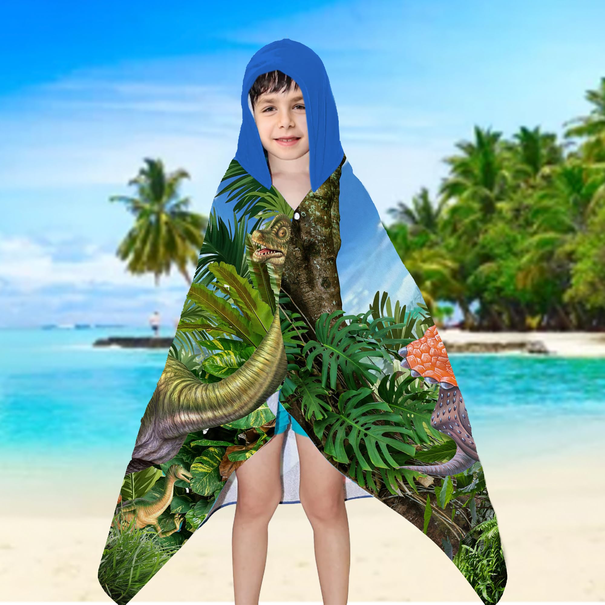 Toalla con capucha de dinosaurio, toalla de playa de dinosaurio, toalla de dinosaurio para niños de 30 x 50 pulgadas, T-Rex microfibra absorbente de secado rápido, toalla de baño, piscina,